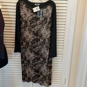 NWT  Krizia dress leopard brown green grey long sleeves lining stretch soft 10